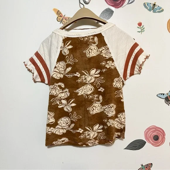 We The Free Brown and Cream Floral Short Sleeve Top S - Picture 2 of 9